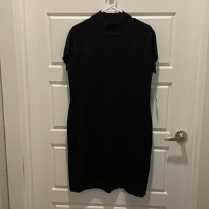 NWT AB Studio Black Knit Dress with Tiny Rhinestones on Sleeves, Sz. L